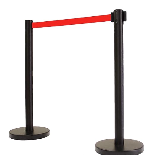 VIP Crowd Control Retractable Belt Stanchion Queue Safety Barrier Set,36" Ht, 78" Red Belt + Wall Bracket (6 Posts+WBracket)