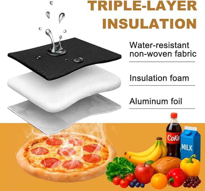 2PK Insulated Food Delivery Bag with Baseboard — Reusable Thermal Cooler Grocery Bags for Catering & Delivery, Pizza Carrier for Events, Large Capacity Bag Keeps Food Hot/Cold for Travel, Commercial