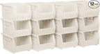 Akro-Mils 30237 AkroBins Plastic Storage Bins, Space-Saving Stackable Bins for Garage, Pantry, Craft Organization, 9-Inch x 6-Inch x 5-Inch, Stone, 12-Pack