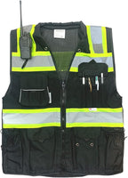 Safety Vest for Men - Black Series with Zipper and Utility Pockets - Premium Surveyors Vest (L, Black)