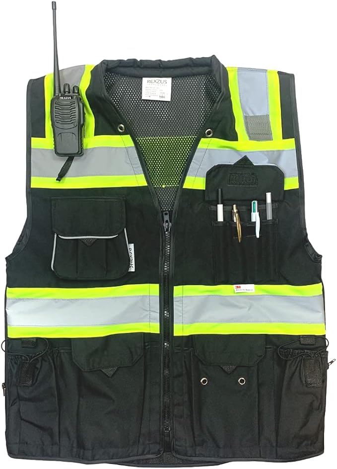 Men's Black Series Safety Vest with Zipper and Utility Pockets (Medium, Black)