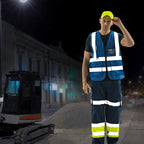 A-SAFETY Big and tall Blue high vis Reflective Work Ves 7 Pockets,4XL-5XL