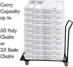 TentandTable Black Folding Chair Cart Rolling Push Dolly, Commercial Grade Steel Frame, Storage Capacity 50 Chairs