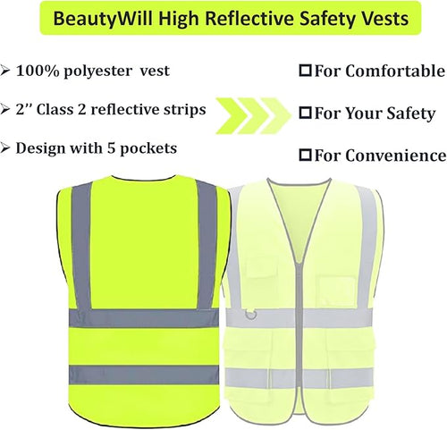 10 Pack Safety Vest Custom Logo Class2 High Visibility Reflective Vest with 5 Pockets Construction Security Work Vest ANSI/ISEA Standards（Yellow，3XL ）