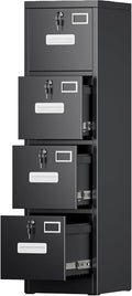 Aobabo 4 Drawer File Cabinet, Metal Filing Cabinet with Lock for Office Letter/Legal Size,Black,Required-Assembly