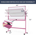 Rolling Whiteboard, 48x32 Inches Dry Erase Board with Stand, Large Mobile Whiteboard on Wheels, Standing White Board for Office, School, Home, Magnetic Double Sided White Board with Paper Pad