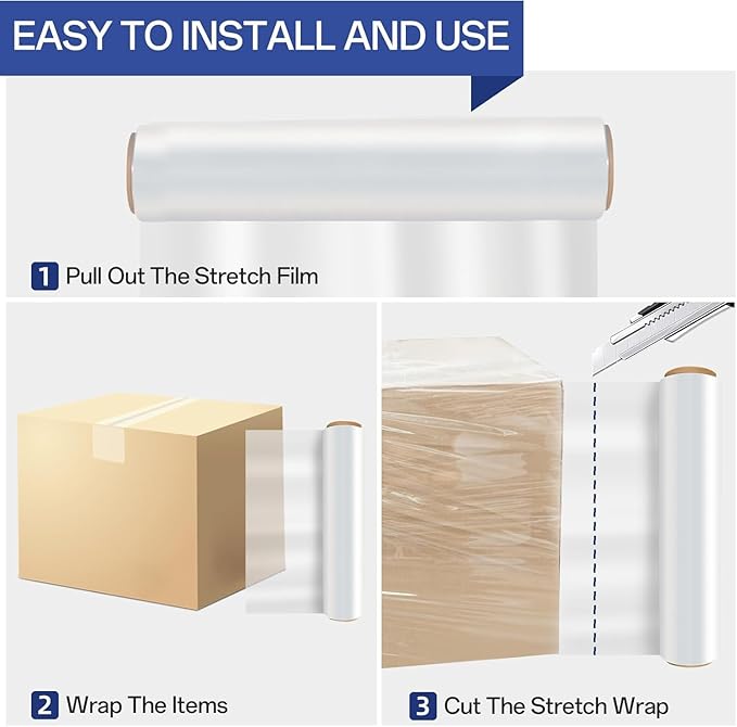 Stretch Film 18 Inch x 1500FT, Shrink Wrap Roll 80 Gauge, 800% Industrial Plastic Wrap for Moving, Heavy Duty Pallet Wrap for Packing, Shipping, Furniture & Luggage (4 Roll Clear)
