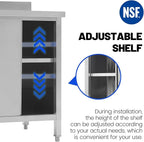 Hally Stainless Steel Cabinet, 24" x 48" NSF Commercial Heavy Duty Prep Workbench with Backsplash and Two Sliding Doors, Large Storage Cabinet, Metal Table for Kitchen, Restaurant, Garage