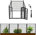 Garden Fence with Gate 48 in(H)×27 in(L) 4 Panels, Heavy Duty Iron Animal Barrier Fence, Rabbit Fence for Garden, Suitable for Indoor Pet Or Outdoor Dog Fencing, Total 8.9 Ft(L), Black