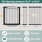 Fairy Baby 81.9"-84.6" Extra Wide Baby Gate for Stairs, Pressure Mounted Auto Close Child Safety Gate with Door No Drill, Large Long Pet Dog Gate for The House Doorways, 82 83 84 Inches Wide, Black