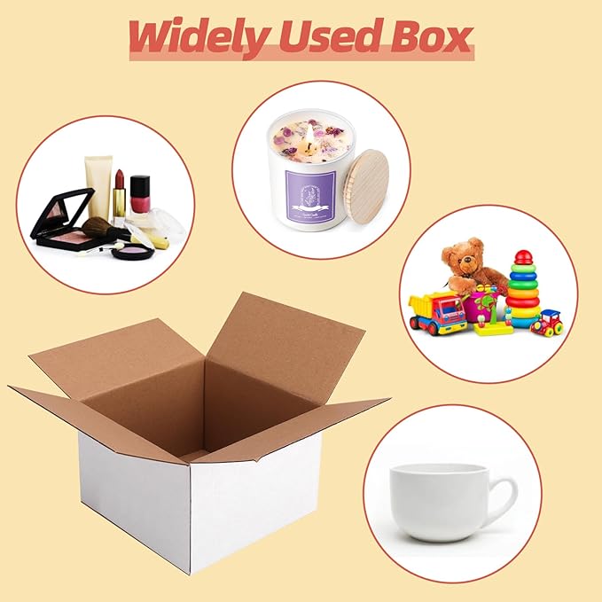 25 Packs Small Shipping Boxes 6x6x4 Inches, White Corrugated Cardboard Box for Shipping, Packing, Business, DIY