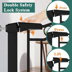 Fairy Baby 29.5"-40.5" Extra Wide Baby Gate, Pressure Mount Long Dog Gates for House Stairs Doorways, Auto Close Metal Safety Child Gate with Door No Drilling, Tension Pet Gate Indoor, Black