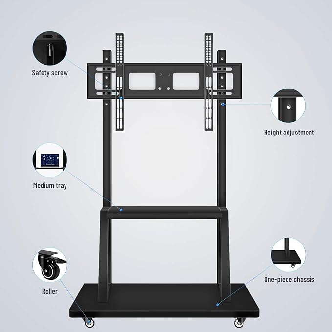 Mobile TV Cart,JYXOIHUB, Rooling TV Stand with Wheels for 60 to 100 Inch LCD LED OLED Plasma Flat Panel Screens up to 330lbs AVA1500-60-1P (Black)