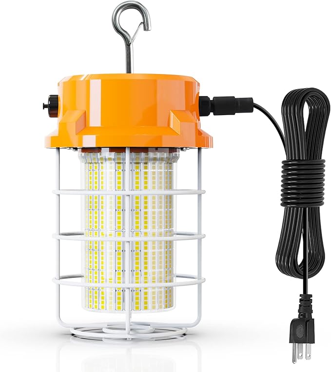 80W LED Temporary Work Light 12000Lm 5000K Construction Lights Led Work Light IP67 Dust Waterproof Portable Lights with Stainless Steel Guard Hook for Mine Wharf Job Site Garage Factory Lighting