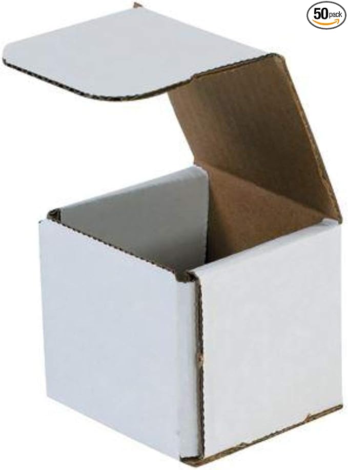 Secure Seal Shipping Boxes - 3x3x3" Mailers - White Foldable Corrugated Cardboard Packaging for Mailing, Moving, Storage, and Organizing - Strong Lightweight Foldable (Bulk 50 Pack)