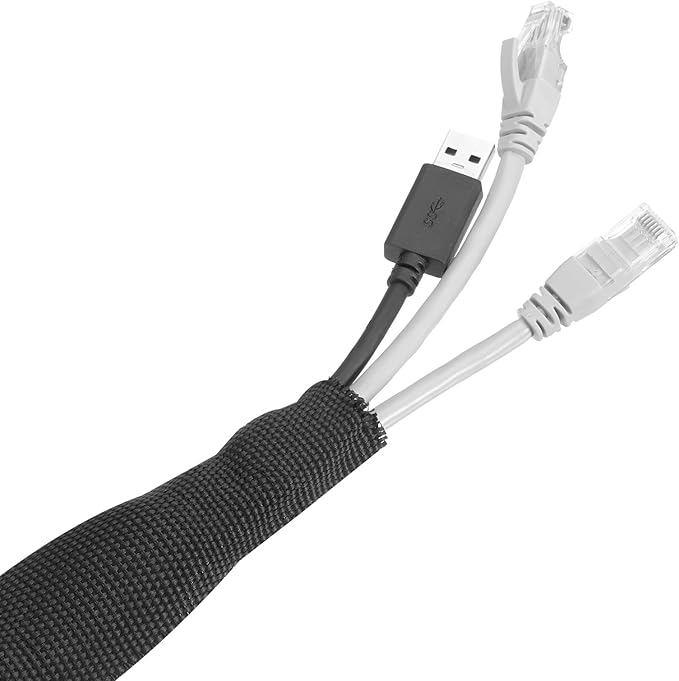 MECCANIXITY Braided Cable Sleeves Heat Shrinkable Fabric Sleeving, 1 3/8" 33ft Black 2:1 Ratio Heat Shrinkable Cord Protector for Harness Cable, Network Cable Protection, Cable Management