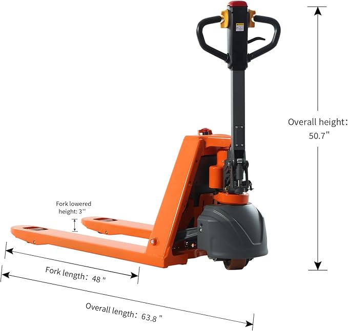 Full Electric Pallet Jack 3300Lbs Capacity, Lithium Powered Pallet Truck 48" x27" Fork Size, Walkie Pallet Lift Trucks for Factory, Warehouse, Supermarket, Multifunctional Handle with Extra Battery