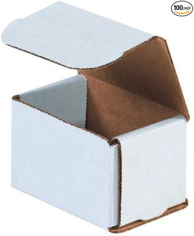 Secure Seal Shipping Boxes - 3x3x2" Mailers - White Foldable Corrugated Cardboard Packaging for Mailing, Moving, Storage, and Organizing - Strong Lightweight Foldable (Bulk 100 Pack)