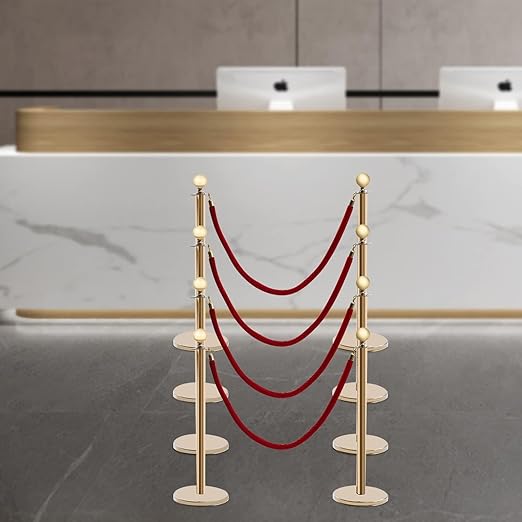 Gold Stanchions Posts, 8 Packs Stanchions Set Crowd Control Barriers with 4.9 ft Red Velvet Rope, Stanchion and Velvet Ropes Red Carpet Poles for Party Supplies
