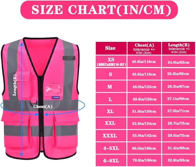 A-SAFETY Pink High Visibility Safety Vest with Reflective Strips, Multiple Colors Available,X-Large