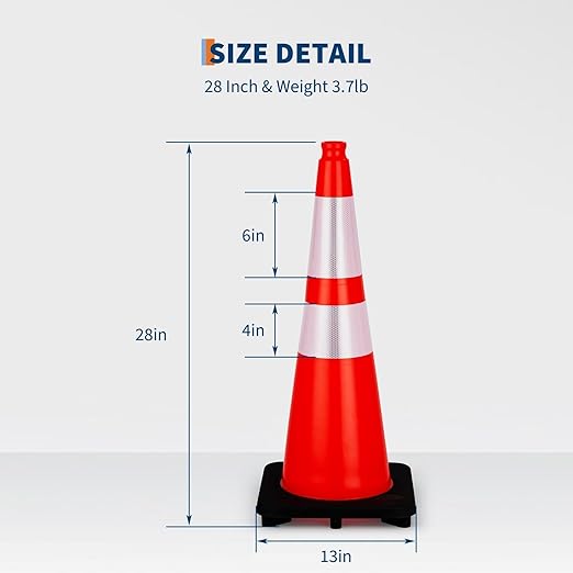 6 Pack Traffic Safety Cones 28 Inch, PVC Orange Safety Cones with Reflective Collars and Weighted Base for Traffic Control, Construction Events, Driveways, and Parking Lots