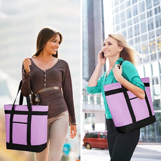 Insulated Reusable Tote Bag for Grocery Shopping for Women/Men, Pizza/Food Delivery Bag to Keep Food Cold/Hot for Commercial Delivery Services, Cooler bags for Travel/Beach/Picnic, Lavender