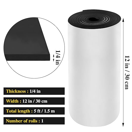 Adhesive Foam Roll Neoprene Sponge Foam Sheet Roll Closed Cell Insulation Closed Cell Foam Sheet Soundproof Foam Padding (Black, 12x59x1/4 Inches)