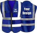 YOWESHOP High Visibility Safety Vest Custom Your Logo Protective Workwear 5 Pockets With Reflective Strips Outdoor Work Vest (Navy Blue (XL))