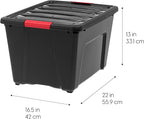 IRIS USA 51 L (54 QT) Plastic Storage Box with Lid and Latches - 4 Pack - BPA-Free, Garage Organizing Solution, Durable Nestable Stackable Containers, Secure Pull Handle - Black