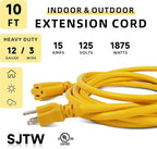 EP 10 Ft Outdoor Extension Cord, 12/3 SJTW Heavy Duty Extension Cable with 3 Prong Grounded Plug, 15 AMP Power Cord for Lawn, Garden, Appliances, Yellow