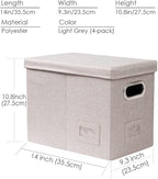PRANDOM File Organizer Box - Set of 4 Collapsible Decorative Linen Filing Storage Hanging File Folders with Lids Office Cabinet Letter Size Light Grey (14x9.3x10.8 inch)