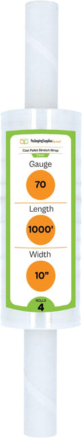 PSBM Stretch Wrap with Handles, 4 Pack, 10 Inch x 1000 Feet, 70 Gauge, Clear Plastic Cling with Extended Core Handles Built in