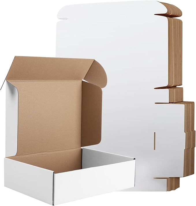 11x8x2 Inches Shipping Boxes Set of 25, White Corrugated Cardboard Box, Mailer Boxes for Small Business