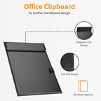 KINGFOM PU Leather Hardboard Office Clipboard, Magnetic Clip A4 Letter Size Clip Boards with Pen Holder for Nurses, Students, Teacher Black 2 Pack