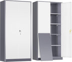 Greenvelly Metal Garage Storage Cabinet with 2 Doors and 4 Adjustable Shelves, 72”H Steel Lockable Storage Cabinet,Tall Metal Cabinet Locking File Cabinet for Office,Home, Garage, Gym, School