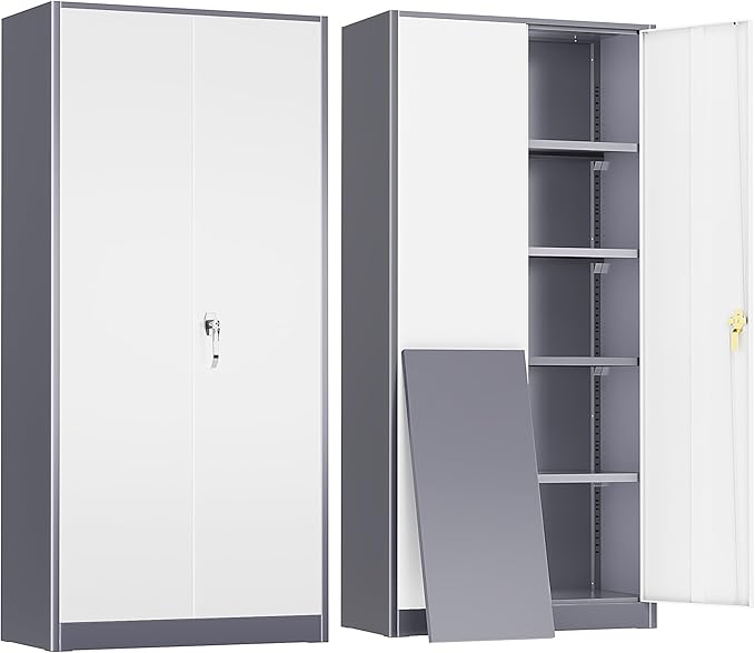 Greenvelly Metal Storage Cabinet with 2 Doors and 4 Adjustable Shelves, 72”H Metal Cabinet Lockable Storage Cabinet,Tall Locking File Cabinet for Office,Home, Garage, Gym, School