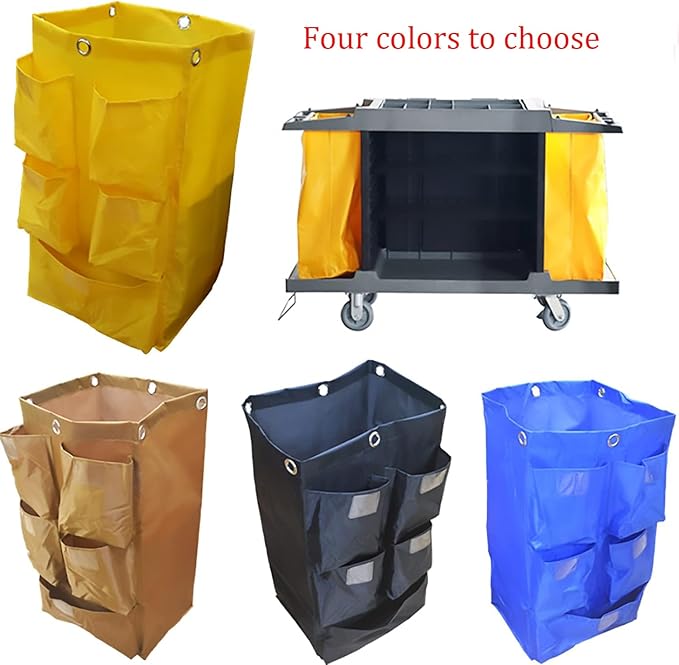 Large Capacity Waterproof Janitorial Cart Bag with 6 Brass Grommets, 25 Gallon, Brown with 5 Pockets