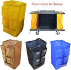 Large Capacity Waterproof Janitorial Cart Bag with 6 Brass Grommets, 25 Gallon, Brown with 5 Pockets
