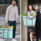 2Pk Insulated Reusable Tote Bag for Grocery Shopping for Women/Men, Pizza/Food Delivery Bag to Keep Food Cold/Hot for Professional Catering, Cooler bags for Travel/Beach/Picnic, Green