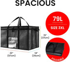 Insulated Cooler Bag and Food Warmer (3XL, 2 Pack) for Delivery & Grocery Shopping with Zippered Top, Black