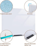 Mifuro Magnetic Glass Whiteboard，24"x18" Wall Mounted Frameless Dry Erase Board for Office, Home & School Ultra White