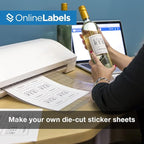 Removable Sticker Paper, White Matte, 100 Sheets, 8.5 x 11 Full Sheet Label, Inkjet or Laser Printer, Online Labels