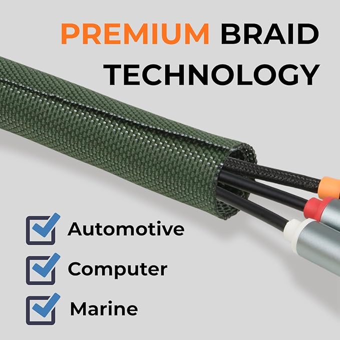 3/16 inch Split Braided Cable Management Sleeve for USB Cable Power Cord Audio Video Cable, Wire Loom Cord Protector from Cat Dog Chewing (Dark Green, 25FT)