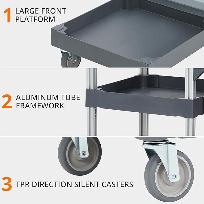 Commercial Janitorial Cart with Wheels, 3-Shelf Rolling Cleaning Trolley with 16-Gallon Trash Bag, 220 Lbs Heavy-Duty Capacity Housekeeping Cart - Ideal for Hotel, School, Apartments & More