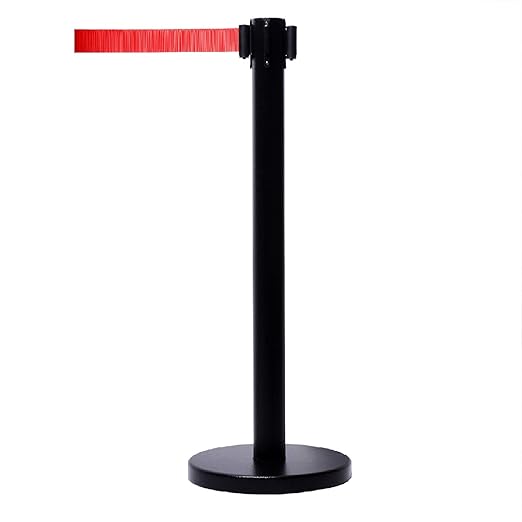 VIP Crowd Control Retractable Belt Stanchion Queue Safety Barrier Set, 36" Ht, 78" Red Belt (2 Posts)