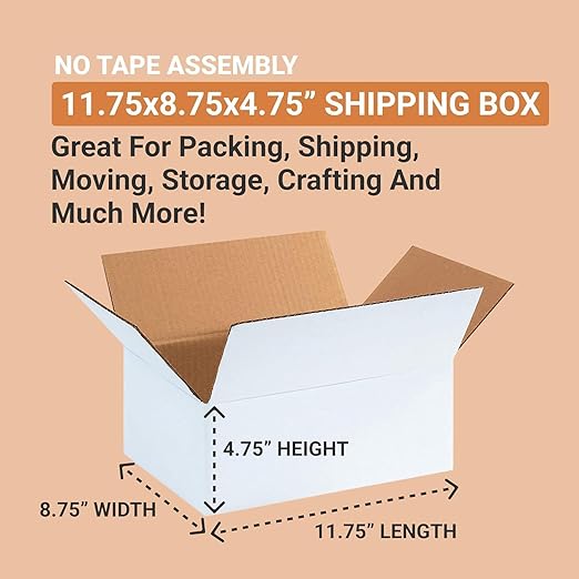 AVIDITI White Shipping Boxes 12"L x 12"W x 4"H (25 Pack) Small Medium Mailing Box for Small Business Packaging, Mailers, Gifts & Storage