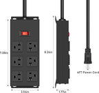 JUNNUJ 20 Amp Power Strip Heavy Duty 2 Pack, Garage 6 Outlets Metal 12 Gauge Surge Protector 3000J, High Amp 5-15P Adapter Shop 6-20R T-Slot Industrial (6AC 2-Pack, 4FT)