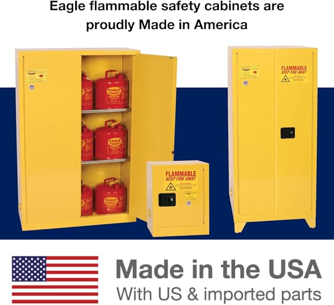 Eagle American Made 12 Gallon F﻿lammable Liquid Storage Cabinet, Manual-Close Space Saver Fireproof Cabinet for Schools, Garages, Manufacturing Facilities, 23" x 18" x 35", 1925X