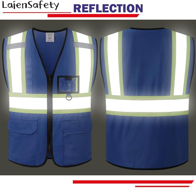 Hi Vis Reflective Safety Vest for Men Women with Multiple Pockets Mesh High Visibility Construction Work Vest,Meets ANSI/ISEA Standards(EK1-178-Blue-XL)