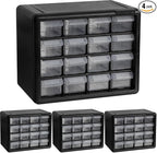 Akro-Mils 16-Drawer Plastic Cabinet for Garage Organization, Beads, Makeup Organizer, Building Bricks Storage, Teacher Toolbox, 10-1/2" W x 6-1/2" D x 8-1/2" H, 10716 Black (Pack of 4)